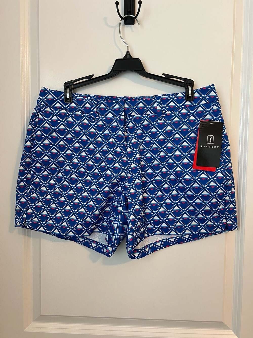 PGA TOUR Women's Geometric Print Golf Shorts Princess Blue Size 8
